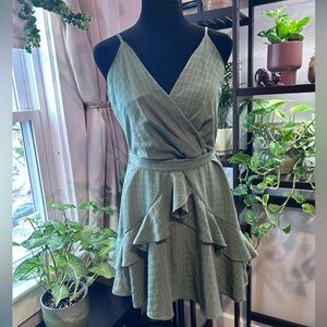 Trixxi Olive Green Plaid Mini Dress